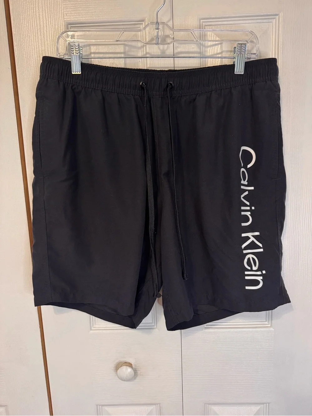 Calvin Klein Men’s Black Swim Board Shorts with White Logo Size Large
